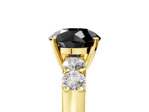 Yellow gold Fancy Black Round Cut Brilliant Diamond Five-Stone Engagement Ring with Prong Setting on a Classic Band_8