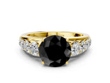 Yellow gold Fancy Black Round Cut Brilliant Diamond Pavé Band with Six-Prong Setting