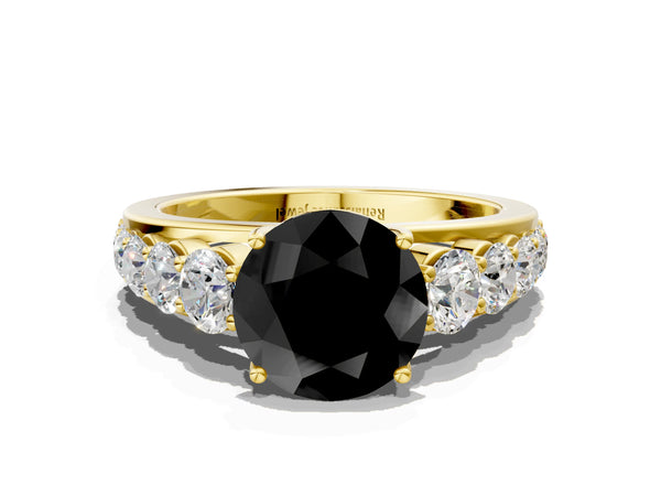 Yellow Gold Round Engagement Ring Setting for Black Center with Graduated Accent Band and Prong Head