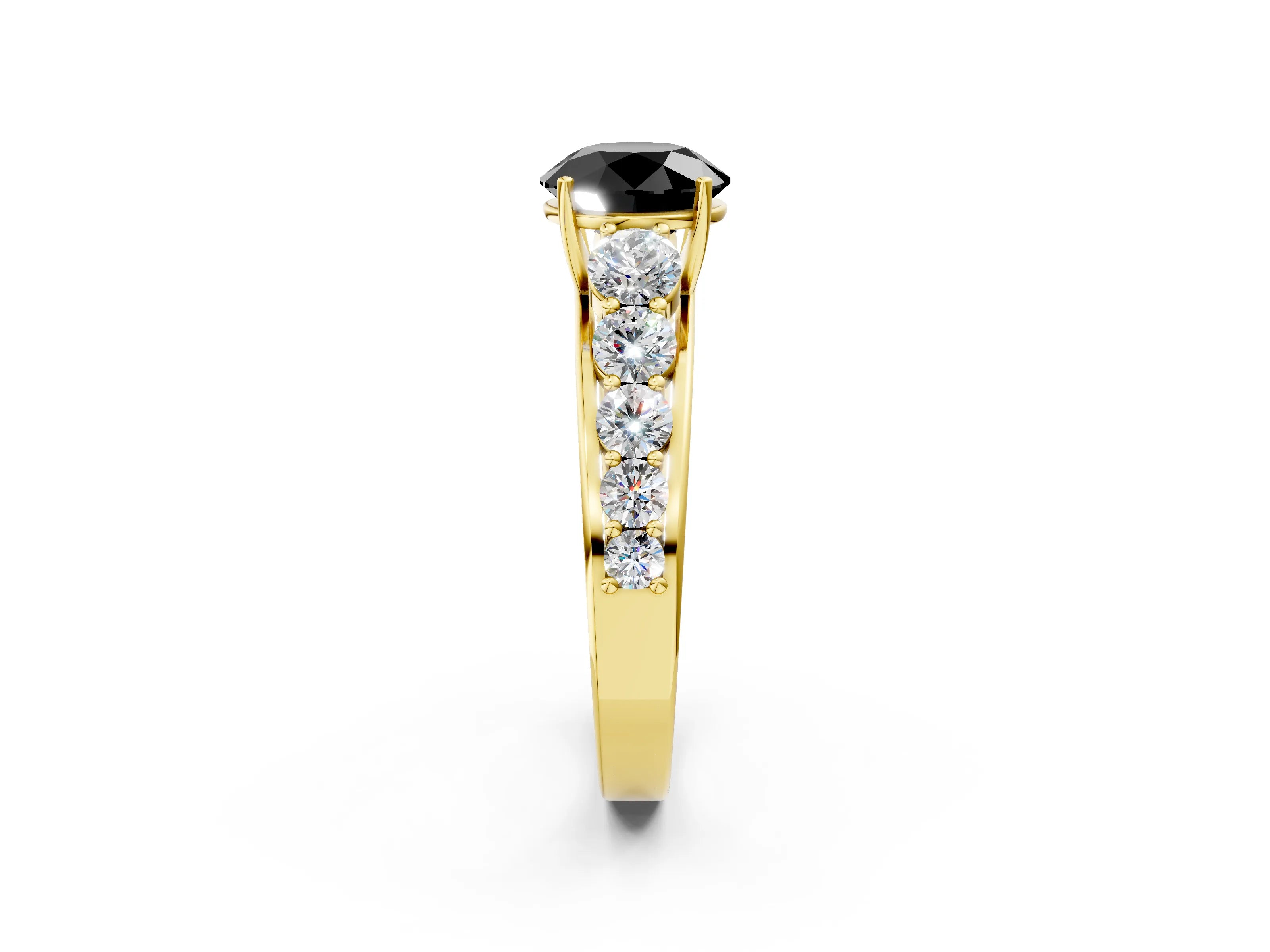 Yellow gold Fancy Black Round Cut Brilliant Diamond Pavé Band with Six-Prong Setting_2