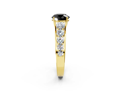 Yellow gold Fancy Black Round Cut Brilliant Diamond Pavé Band with Six-Prong Setting_2