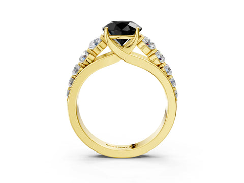 Yellow gold Fancy Black Round Cut Brilliant Diamond Pavé Band with Six-Prong Setting_3