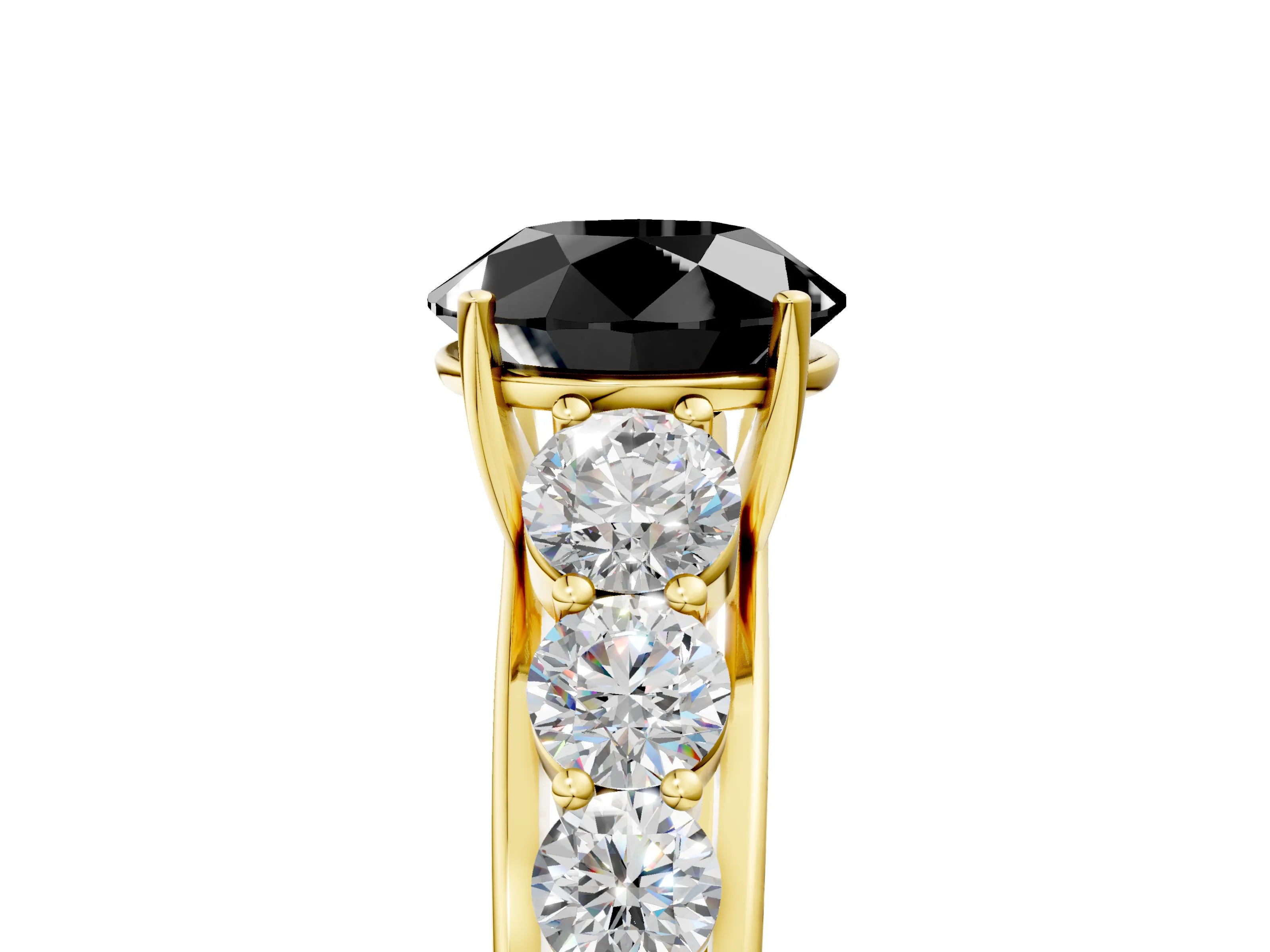 Yellow gold Fancy Black Round Cut Brilliant Diamond Pavé Band with Six-Prong Setting_5