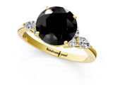 Yellow gold Fancy Black Round Cut Brilliant Diamond Solitaire Ring with Pear Side Stones and Four-Prong Setting_4