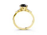 Yellow gold Fancy Black Round Cut Brilliant Diamond Solitaire Ring with Pear Side Stones and Four-Prong Setting_6
