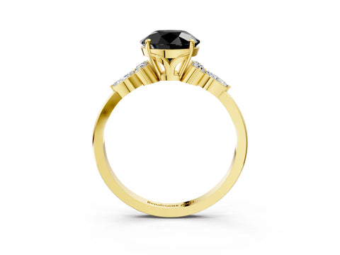 Yellow gold Fancy Black Round Cut Brilliant Diamond Solitaire Ring with Pear Side Stones and Four-Prong Setting_6