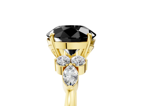 Yellow gold Fancy Black Round Cut Brilliant Diamond Solitaire Ring with Pear Side Stones and Four-Prong Setting_8