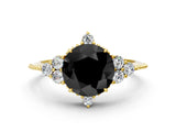 Yellow gold Fancy Black Round Cut Brilliant Diamond with Cluster Setting on a Beaded Band and Four-Prong Setting