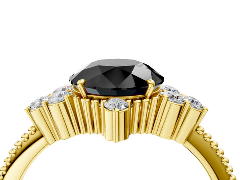 Yellow gold Fancy Black Round Cut Brilliant Diamond with Cluster Setting on a Beaded Band and Four-Prong Setting_4