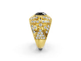 Yellow gold Fancy Black Round Cut Brilliant Halo Pave Diamond Milgrain Ring_2
