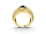 Yellow gold Fancy Black Round Cut Brilliant Halo Pave Diamond Milgrain Ring_3