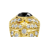 Yellow gold Fancy Black Round Cut Brilliant Halo Pave Diamond Milgrain Ring_5