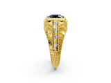 Yellow gold Fancy Black Round Cut Brilliant Milgrain Filigree Diamond Ring with Square Prong Setting_26