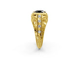 Yellow gold Fancy Black Round Cut Brilliant Milgrain Filigree Diamond Ring with Square Prong Setting_32