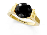 Yellow gold Fancy Black Round Cut Brilliant Solitaire Diamond Ring with Channel Set Band and Bar Prong Setting_1