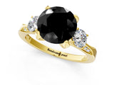 Yellow gold Fancy Black Round Cut Brilliant Three-Stone Diamond Ring with Pavé Band and Four-Prong Setting_4