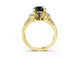 Yellow gold Fancy Black Round Cut Brilliant Three-Stone Diamond Ring with Pavé Band and Four-Prong Setting_6