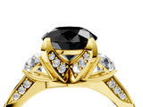 Yellow gold Fancy Black Round Cut Brilliant Three-Stone Diamond Ring with Pavé Band and Four-Prong Setting_7