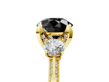 Yellow gold Fancy Black Round Cut Brilliant Three-Stone Diamond Ring with Pavé Band and Four-Prong Setting_8