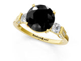 Yellow gold Fancy Black Round Cut Brilliant Three-Stone Pave Band with Four-Prong Setting_1