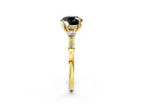 Yellow gold Fancy Black Round Cut Brilliant Three-Stone Pave Band with Four-Prong Setting_2