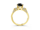 Yellow gold Fancy Black Round Cut Brilliant Three-Stone Pave Band with Four-Prong Setting_3