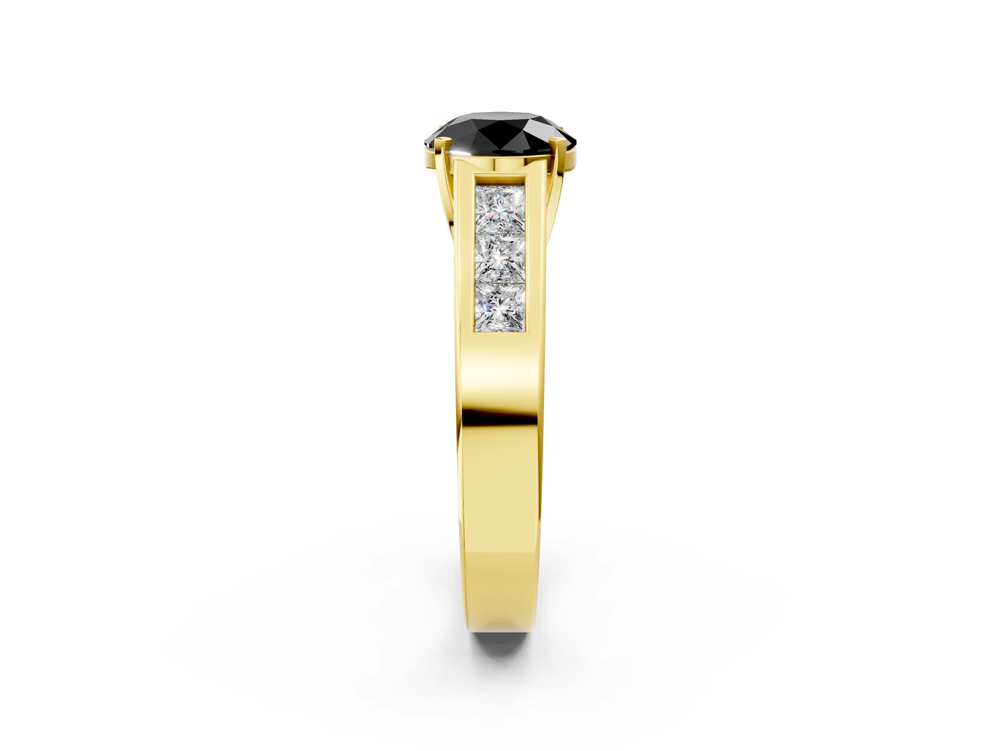 Yellow gold Fancy Black Round Cut Cut Channel Set Solitaire Ring with Four-Prong Setting_2
