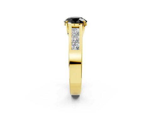 Yellow gold Fancy Black Round Cut Cut Channel Set Solitaire Ring with Four-Prong Setting_2