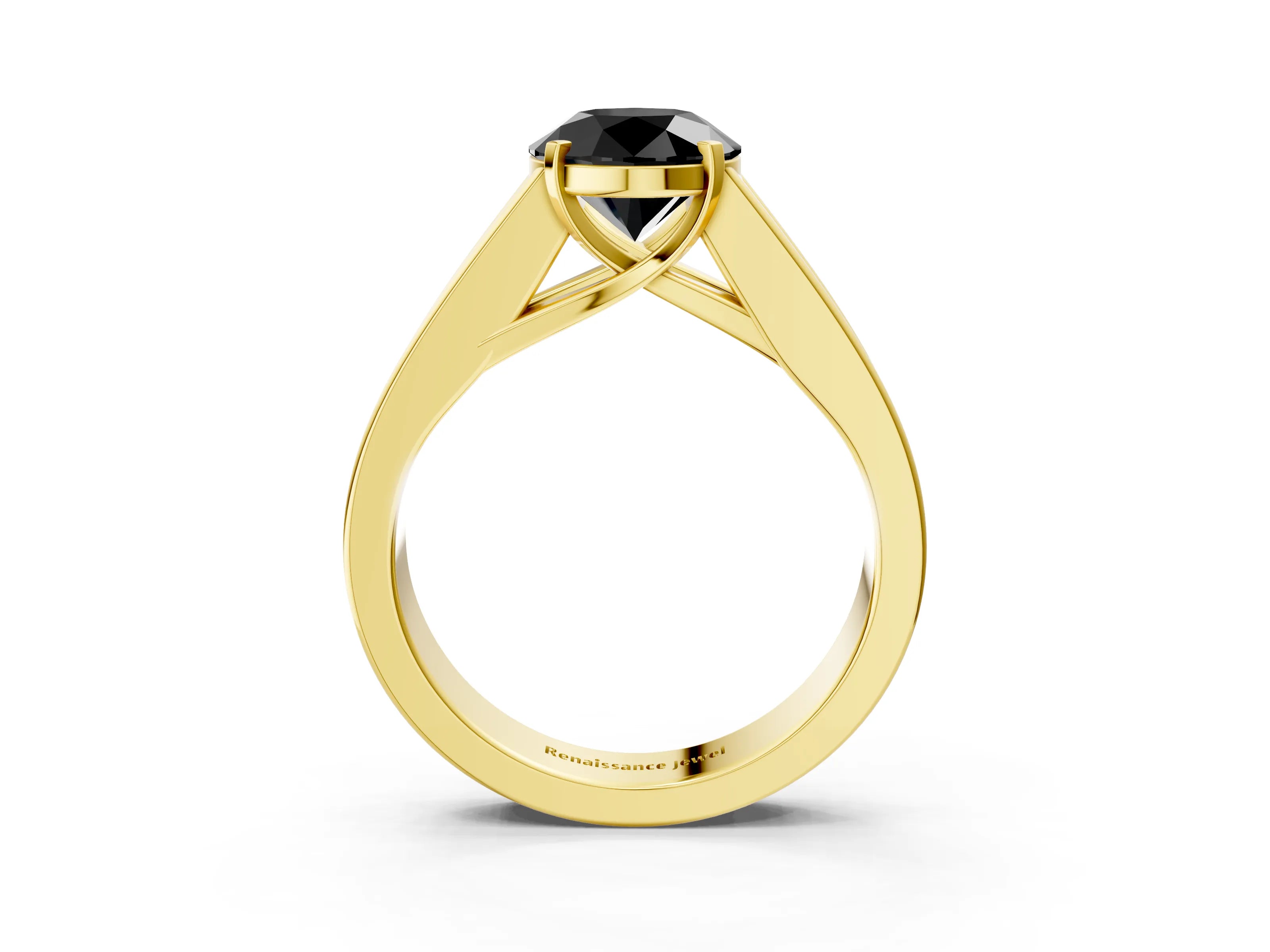 Yellow gold Fancy Black Round Cut Cut Channel Set Solitaire Ring with Four-Prong Setting_3