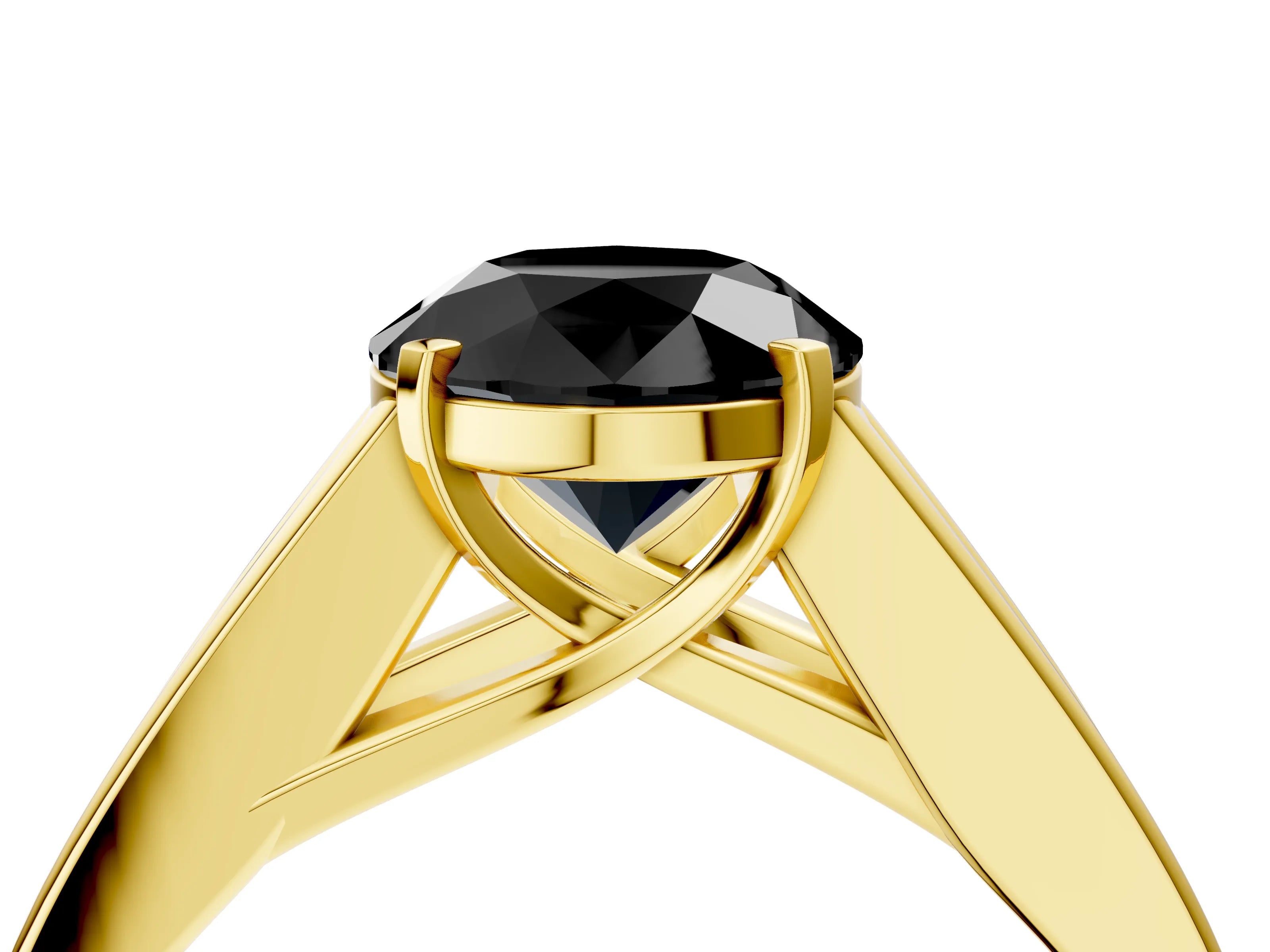 Yellow gold Fancy Black Round Cut Cut Channel Set Solitaire Ring with Four-Prong Setting_4