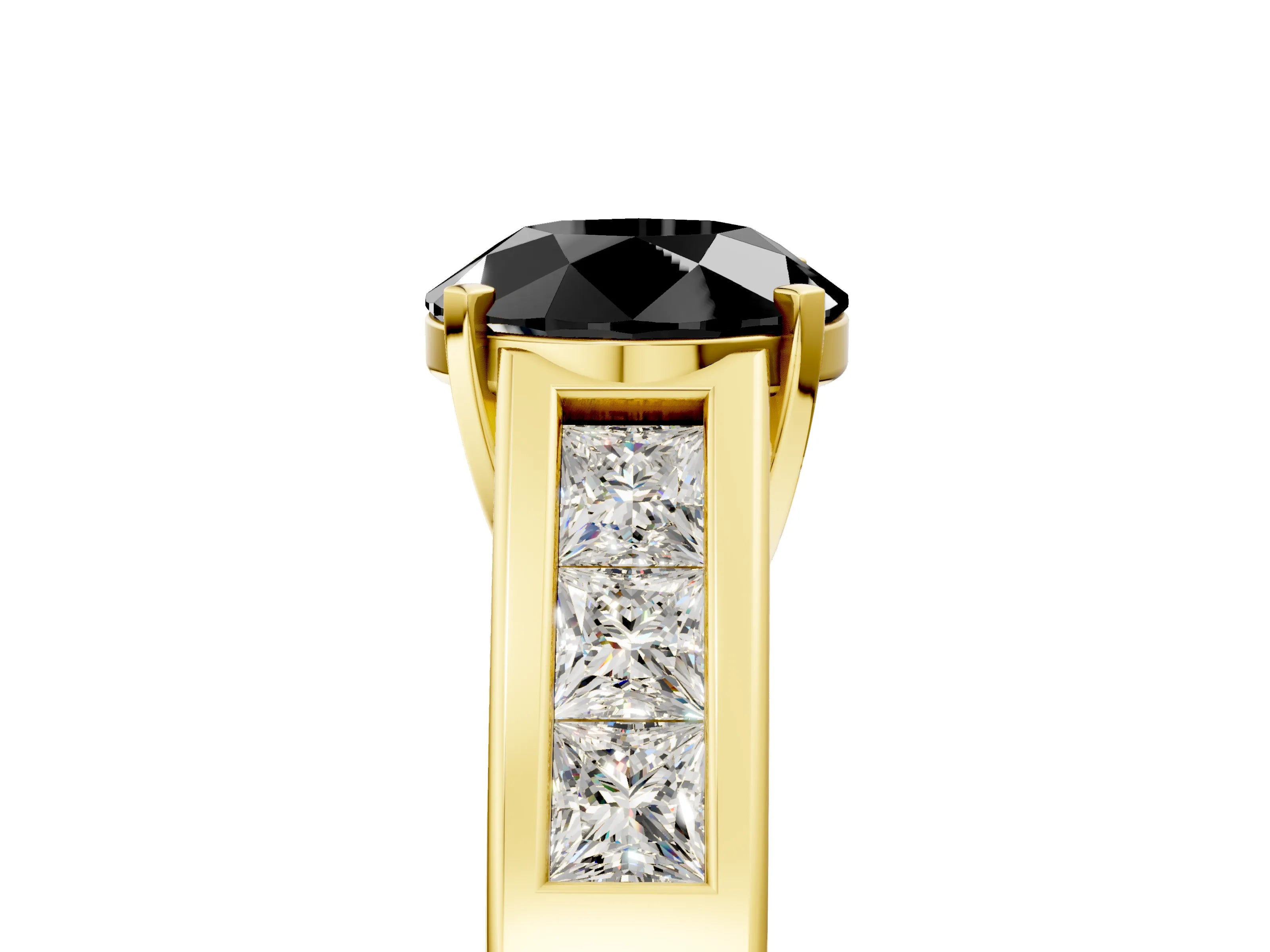 Yellow gold Fancy Black Round Cut Cut Channel Set Solitaire Ring with Four-Prong Setting_5