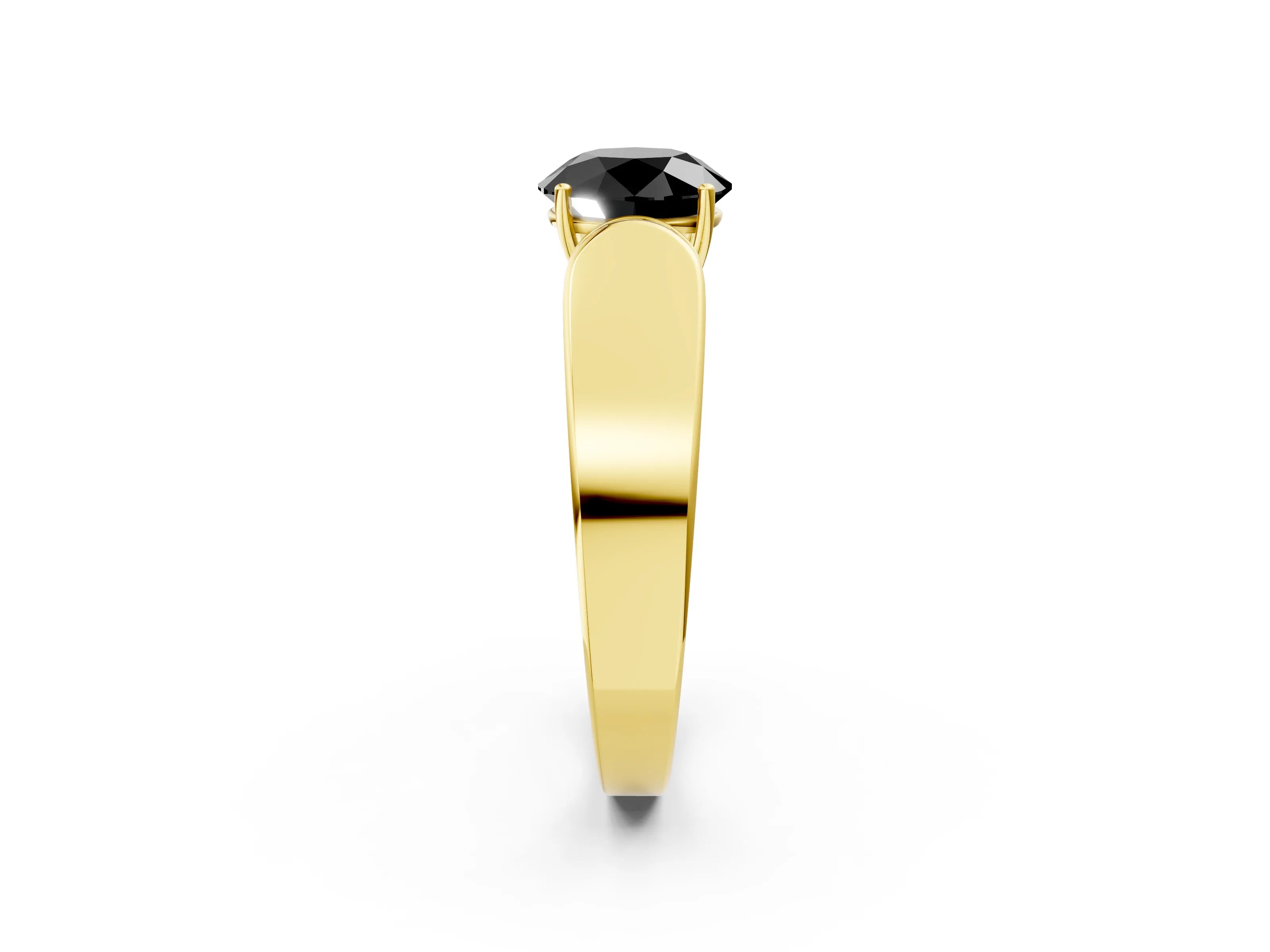 Yellow gold Fancy Black Round Cut Cut Diamond Channel Set Solitaire Ring with Four-Prong Setting_2
