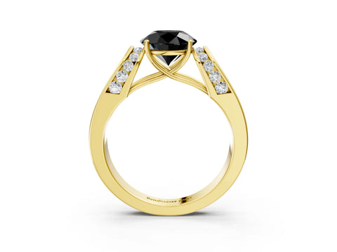 Yellow gold Fancy Black Round Cut Cut Diamond Channel Set Solitaire Ring with Four-Prong Setting_3