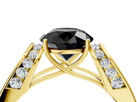Yellow gold Fancy Black Round Cut Cut Diamond Channel Set Solitaire Ring with Four-Prong Setting_4