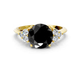 Yellow gold Fancy Black Round Cut Cut Diamond Cluster Ring with Solitaire Band and Four-Prong Setting