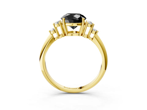 Yellow gold Fancy Black Round Cut Cut Diamond Cluster Ring with Solitaire Band and Four-Prong Setting_3