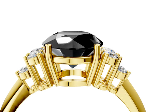 Yellow gold Fancy Black Round Cut Cut Diamond Cluster Ring with Solitaire Band and Four-Prong Setting_4
