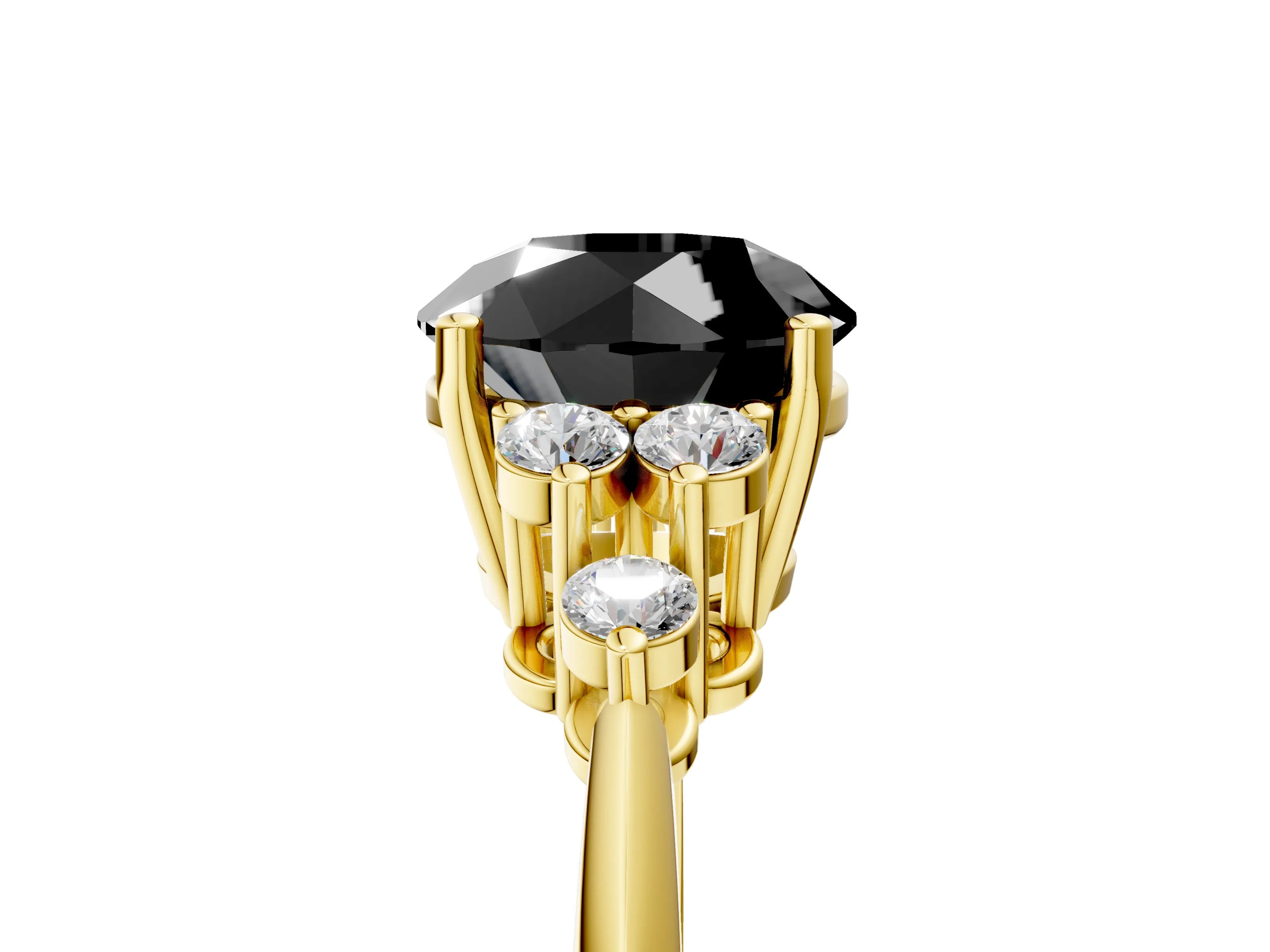 Yellow gold Fancy Black Round Cut Cut Diamond Cluster Ring with Solitaire Band and Four-Prong Setting_5