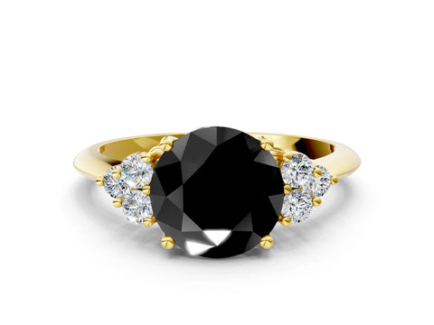 Yellow gold Fancy Black Round Cut Cut Diamond Cluster Ring with Solitaire Band and Four-Prong Setting