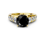 Yellow gold Fancy Black Round Cut Cut Diamond Engagement Ring with Pavé Band and Four-Prong Setting