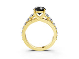 Yellow gold Fancy Black Round Cut Cut Diamond Engagement Ring with Pavé Band and Four-Prong Setting_3