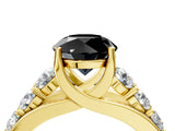 Yellow gold Fancy Black Round Cut Cut Diamond Engagement Ring with Pavé Band and Four-Prong Setting_4