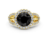 Yellow gold Fancy Black Round Cut Cut Diamond Halo Engagement Ring with Open Split Pavé Band