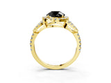 Yellow gold Fancy Black Round Cut Cut Diamond Halo Engagement Ring with Open Split Pavé Band_3