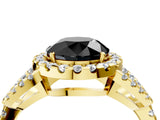 Yellow gold Fancy Black Round Cut Cut Diamond Halo Engagement Ring with Open Split Pavé Band_4