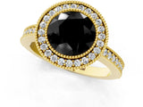 Yellow gold Fancy Black Round Cut-Cut Diamond Halo Engagement Ring with Pave Band and Prong Setting_1