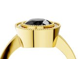 Yellow gold Fancy Black Round Cut-Cut Diamond Halo Engagement Ring with Pave Band and Prong Setting_4