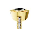 Yellow gold Fancy Black Round Cut-Cut Diamond Halo Engagement Ring with Pave Band and Prong Setting_5