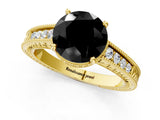 Yellow gold Fancy Black Round Cut Cut Diamond Milgrain Pave Band Four-Prong Setting Ring_4