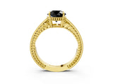 Yellow gold Fancy Black Round Cut Cut Diamond Milgrain Pave Band Four-Prong Setting Ring_6